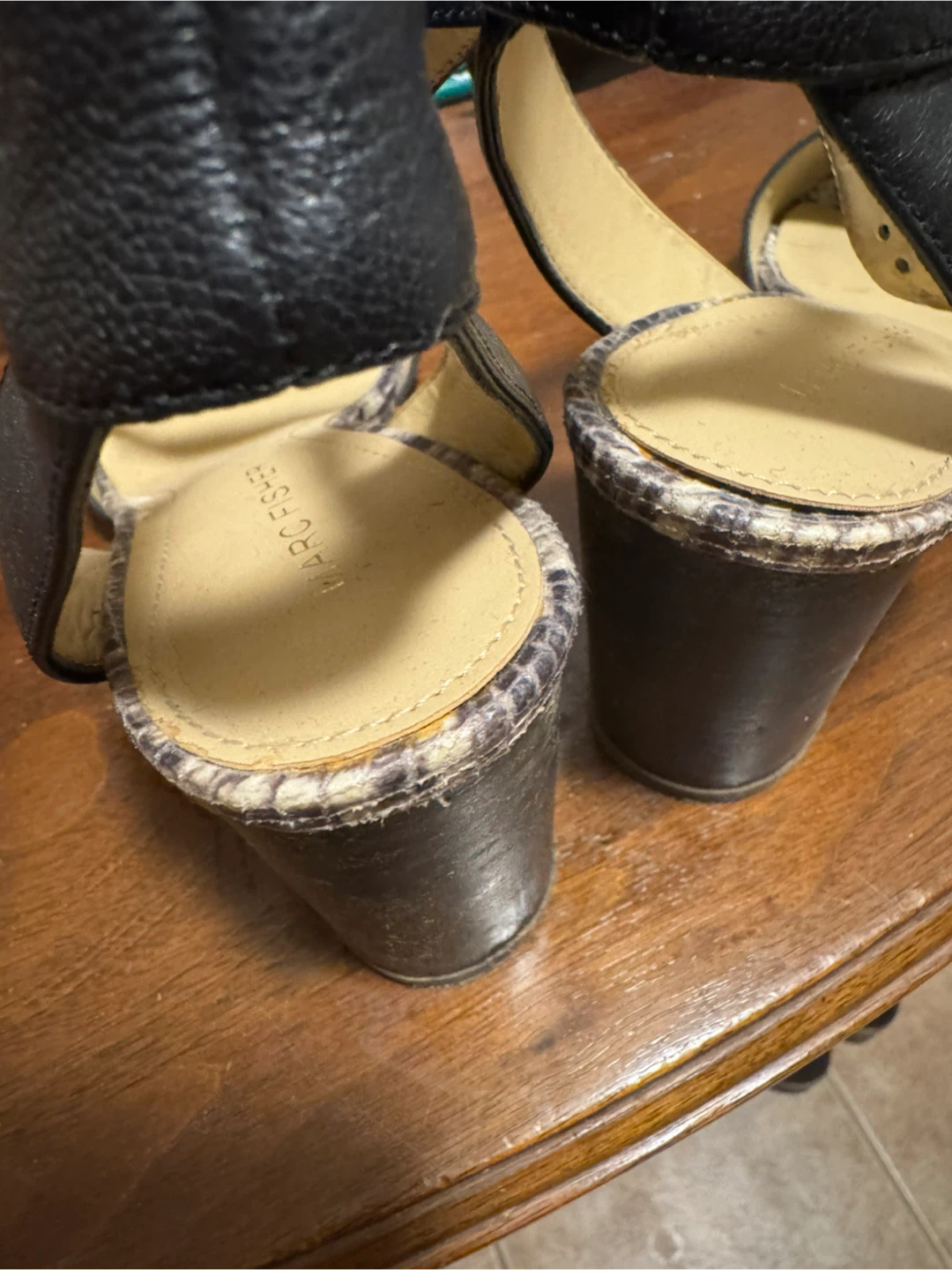 Marc Fisher Black Leather and Snake Print Wedge Heels Size 6.5 - photo 4