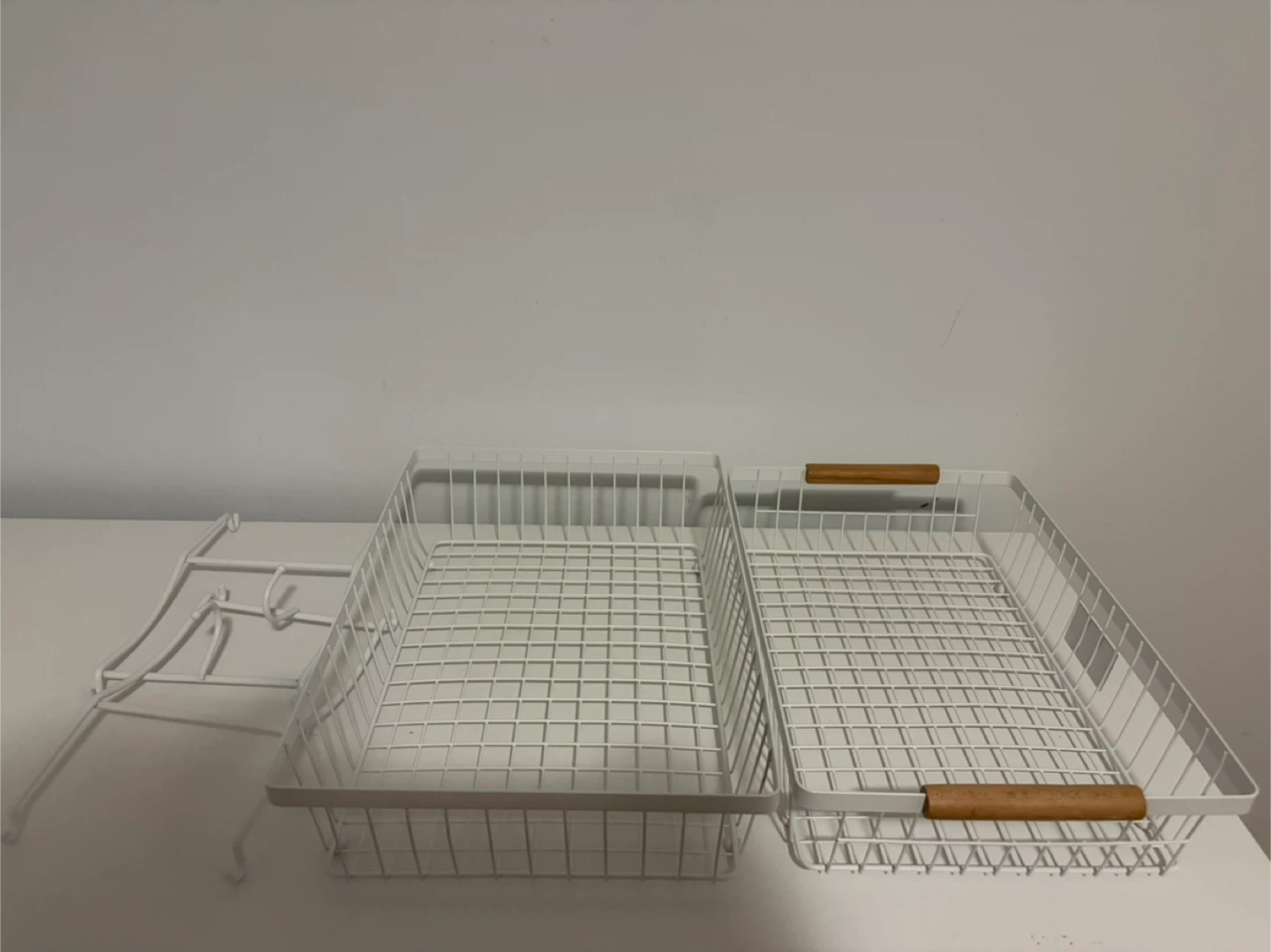 White 2-Tier Wire Storage Basket with Wood Handles