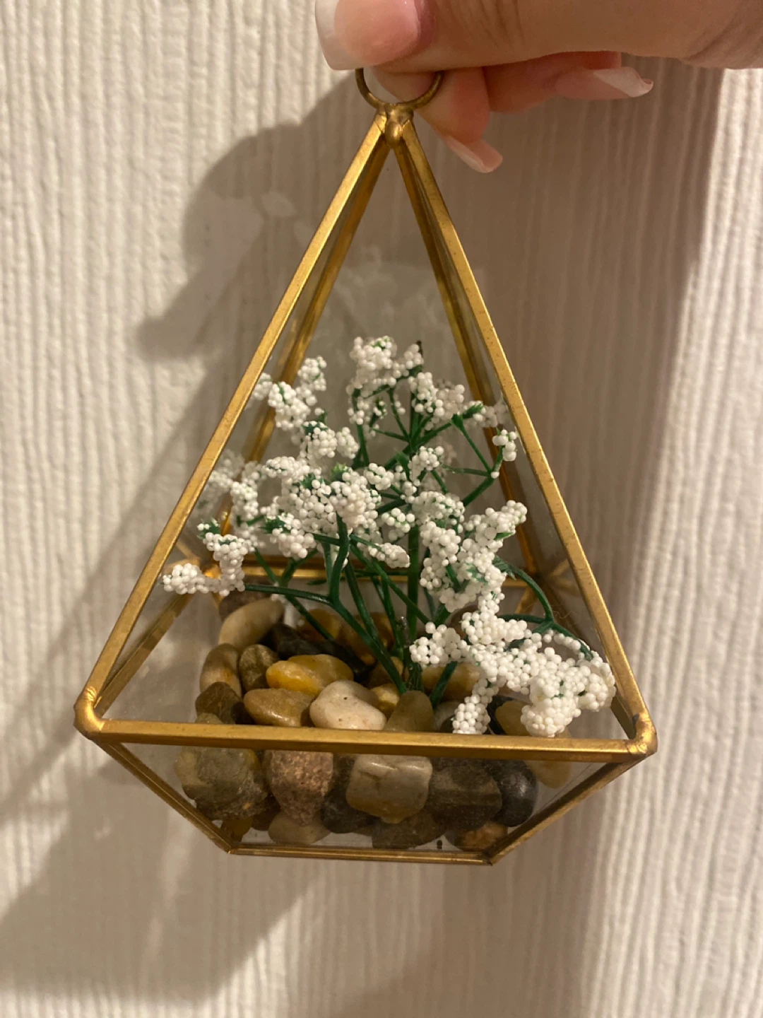 Geometric Terrarium with Faux Baby's Breath and Stones