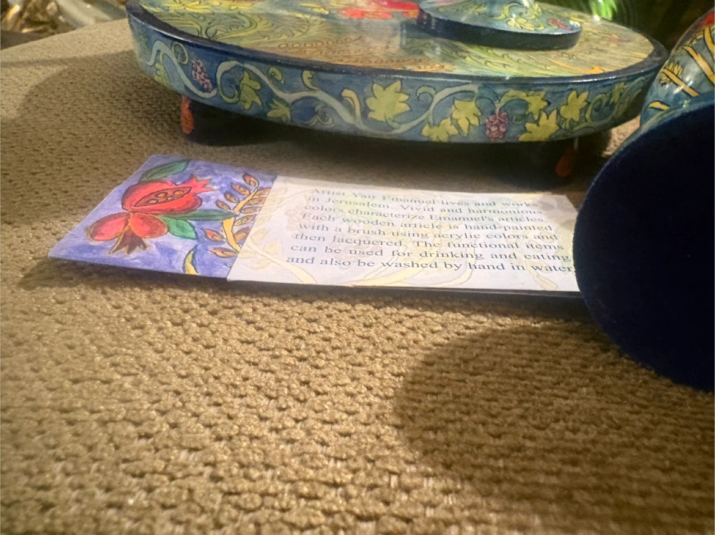 Yair Emanuel Hand-Painted Wooden Kiddush Cup and Tray Set - photo 2