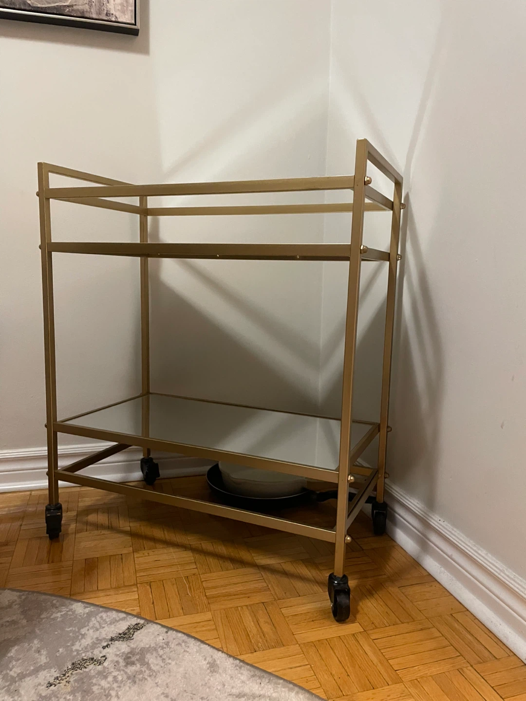 Multi Purpose Gold Bar Cart with Mirrored Shelves