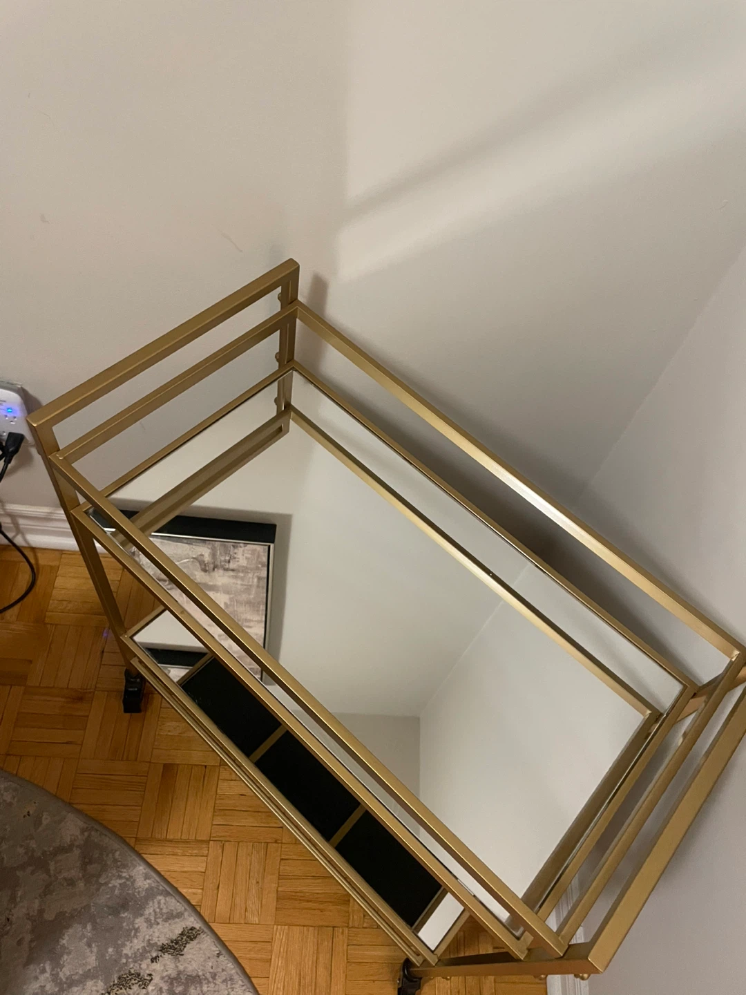 Multi Purpose Gold Bar Cart with Mirrored Shelves - photo 4