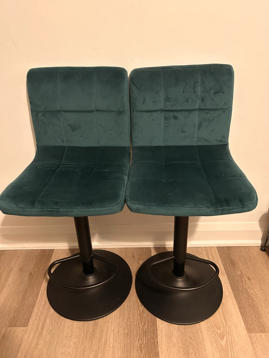 Pair of Teal Velvet Bar Stools