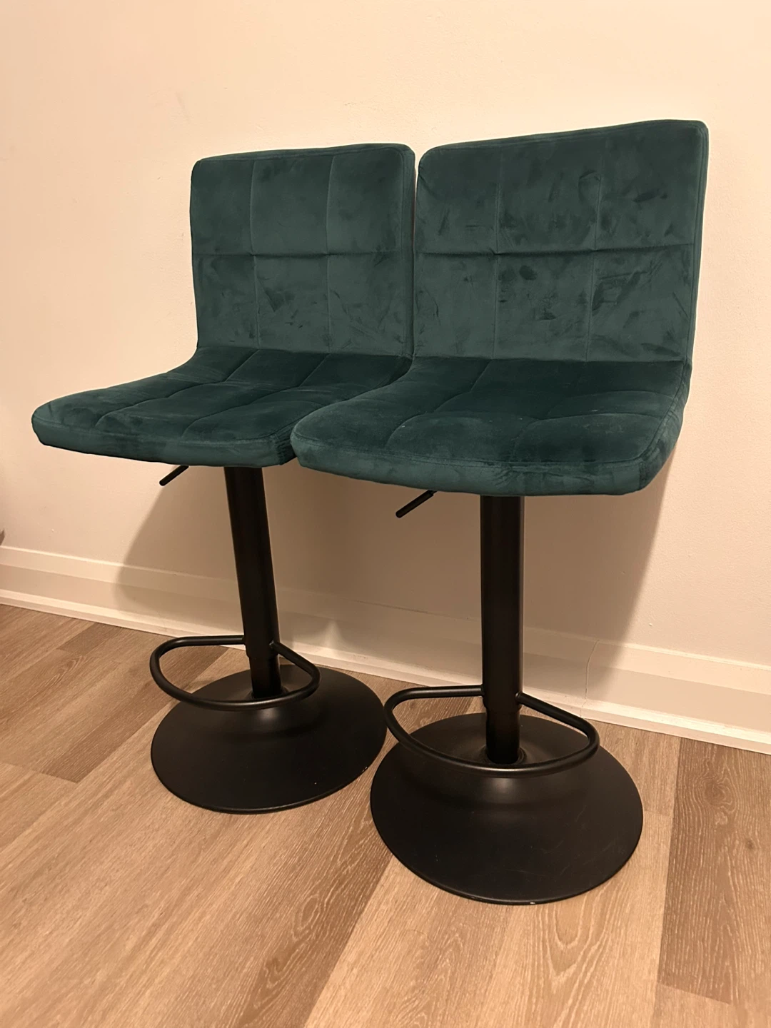 Pair of Teal Velvet Bar Stools - photo 2