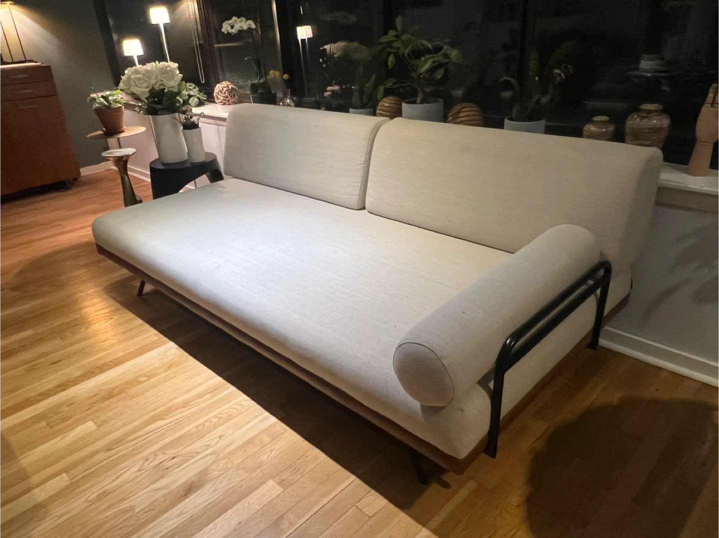 Modern Beige Sofa Daybed with Wooden Frame - photo 2