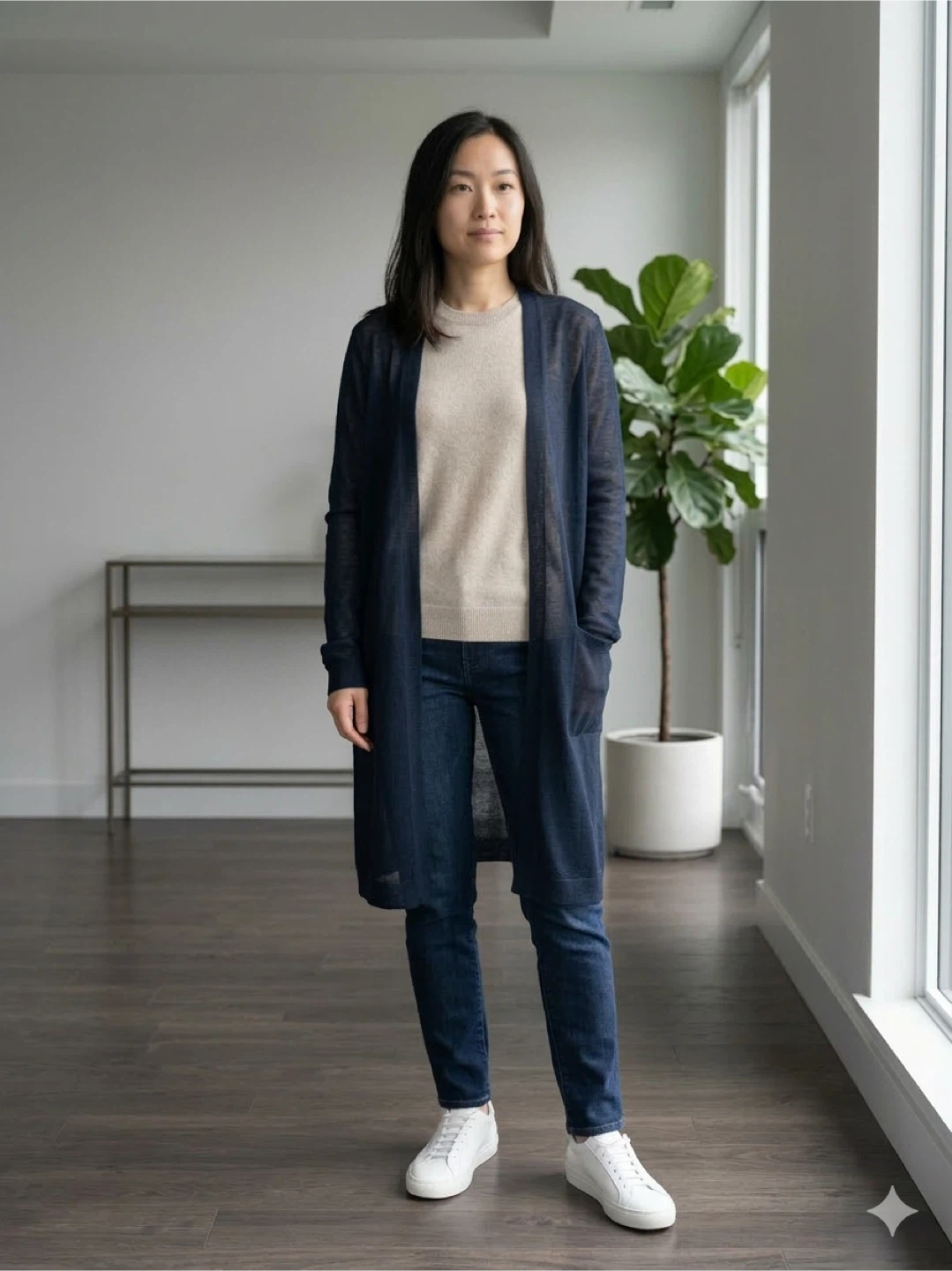Navy Blue Fine Knit Open Cardigan - S size