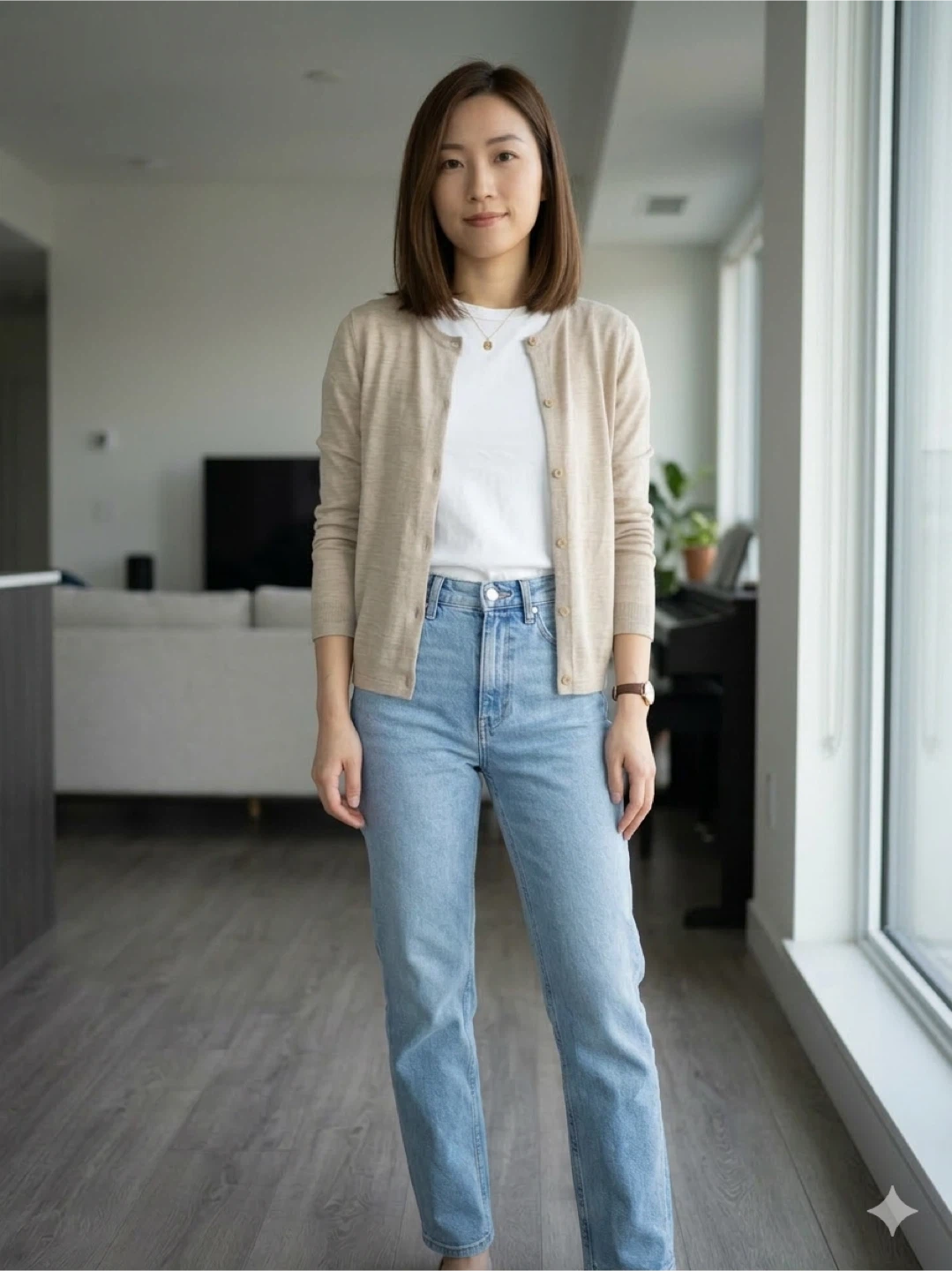 Fine Knit Crewneck Cardigan - S