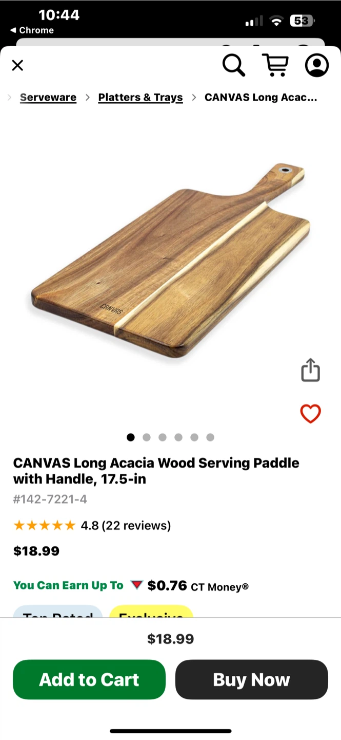 CANVAS Long Acacia Wood Serving Paddle with Handle, 17.5-in - photo 2