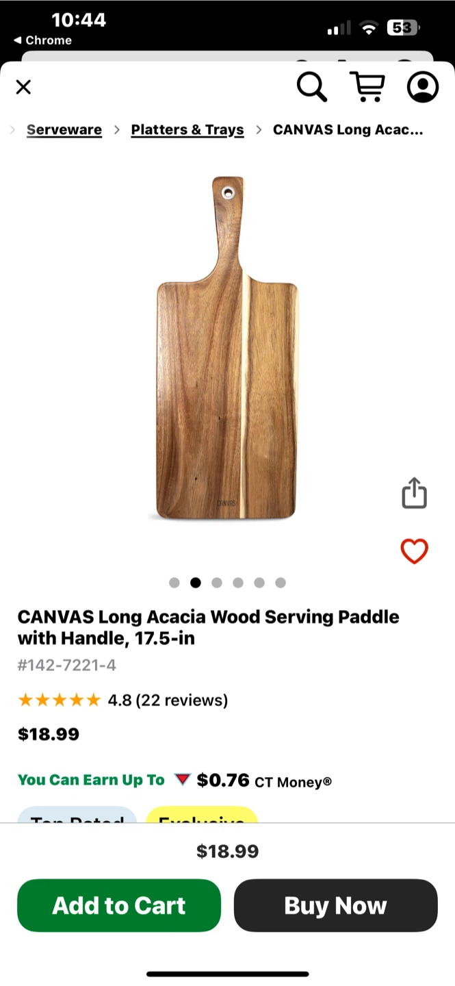 CANVAS Long Acacia Wood Serving Paddle with Handle, 17.5-in