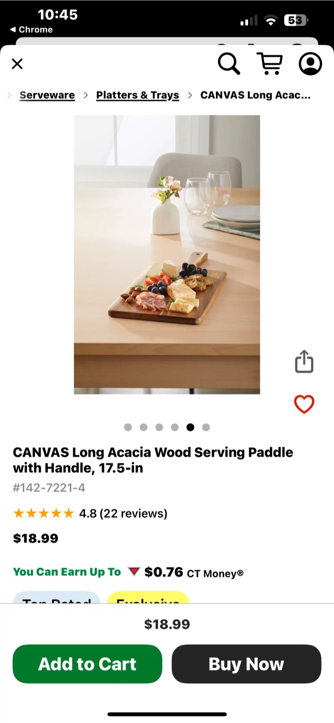 CANVAS Long Acacia Wood Serving Paddle with Handle, 17.5-in - photo 3