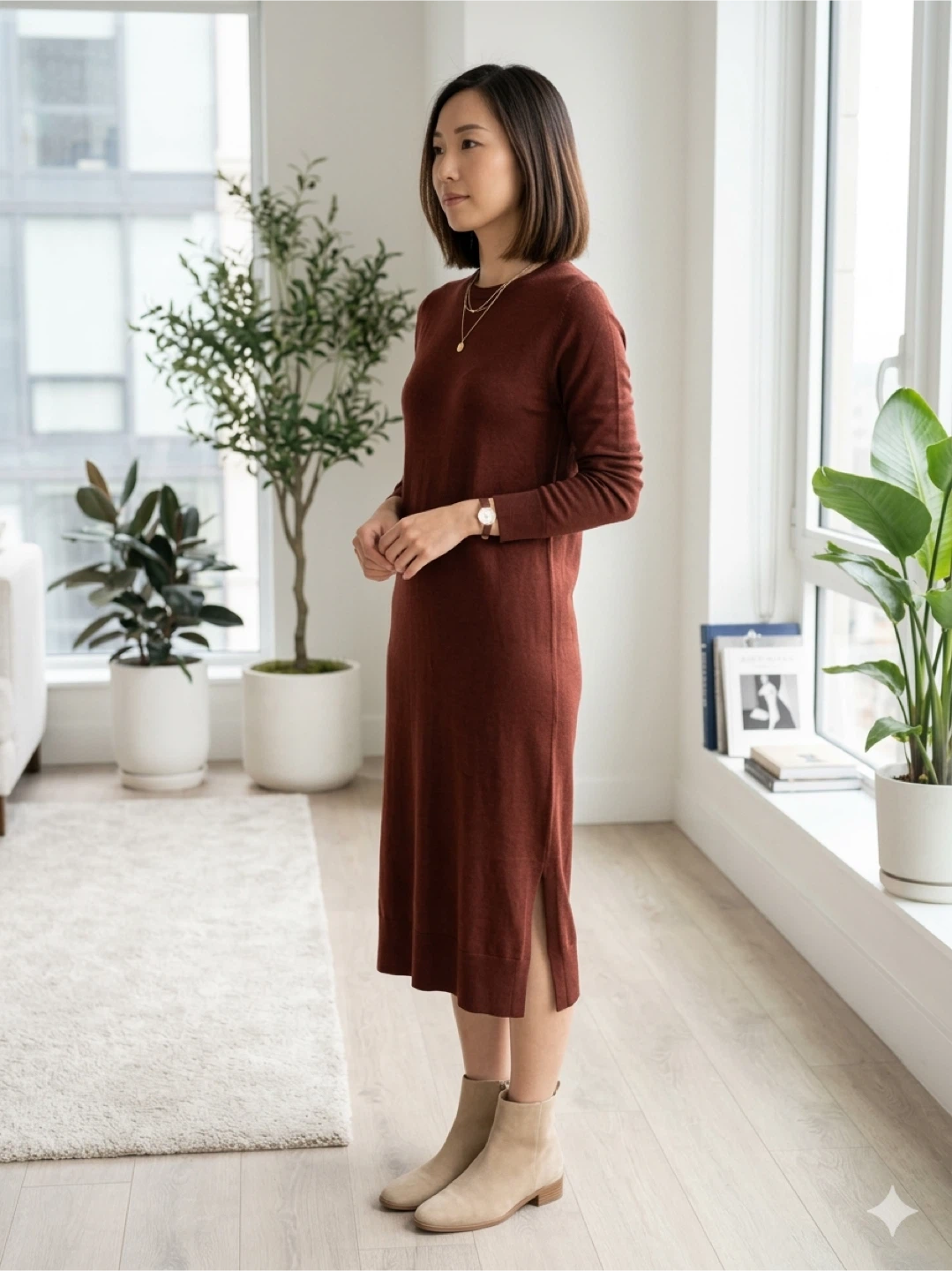 Burgundy Long Sleeve Knit Tunic