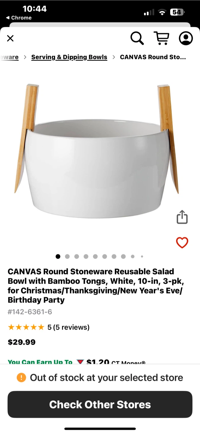 CANVAS Round Stoneware Salad Bowl with Bamboo Tongs - photo 3