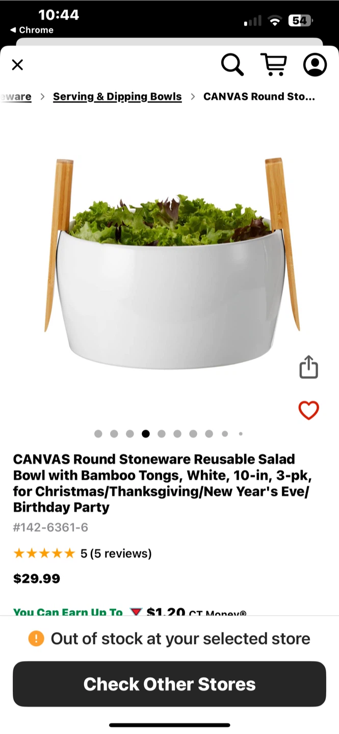 CANVAS Round Stoneware Salad Bowl with Bamboo Tongs