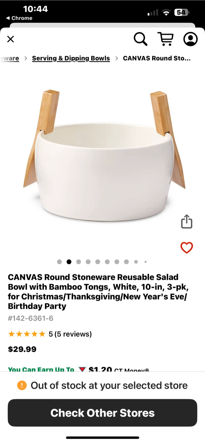 CANVAS Round Stoneware Salad Bowl with Bamboo Tongs - photo 2