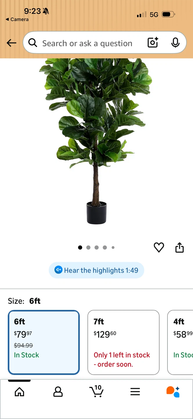 Artificial Fiddle Leaf Fig Tree - 6ft - photo 3