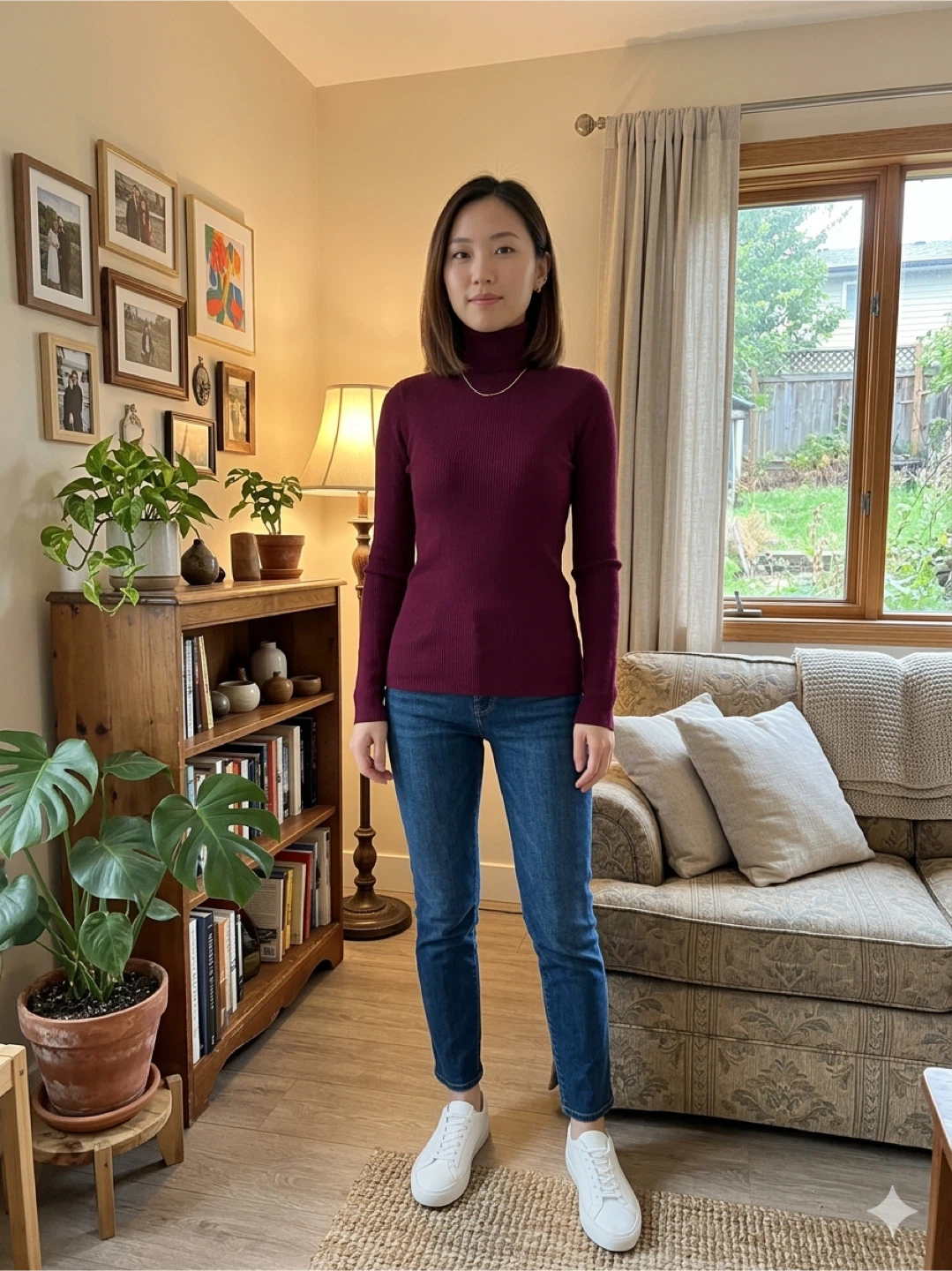 Burgundy Ribbed Turtleneck Sweater - S size