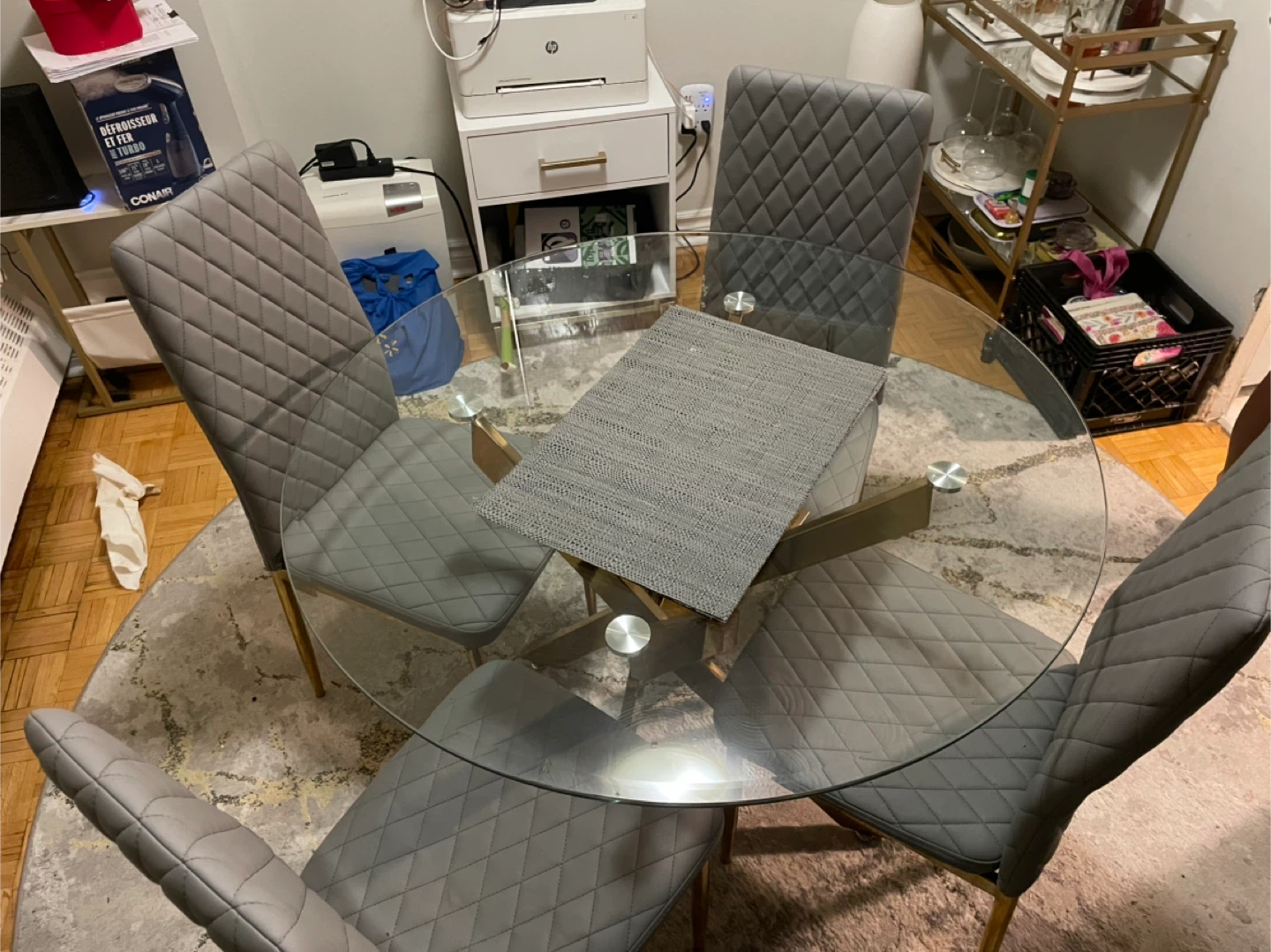 Glass Dining Table with 4 Grey Chairs - photo 4