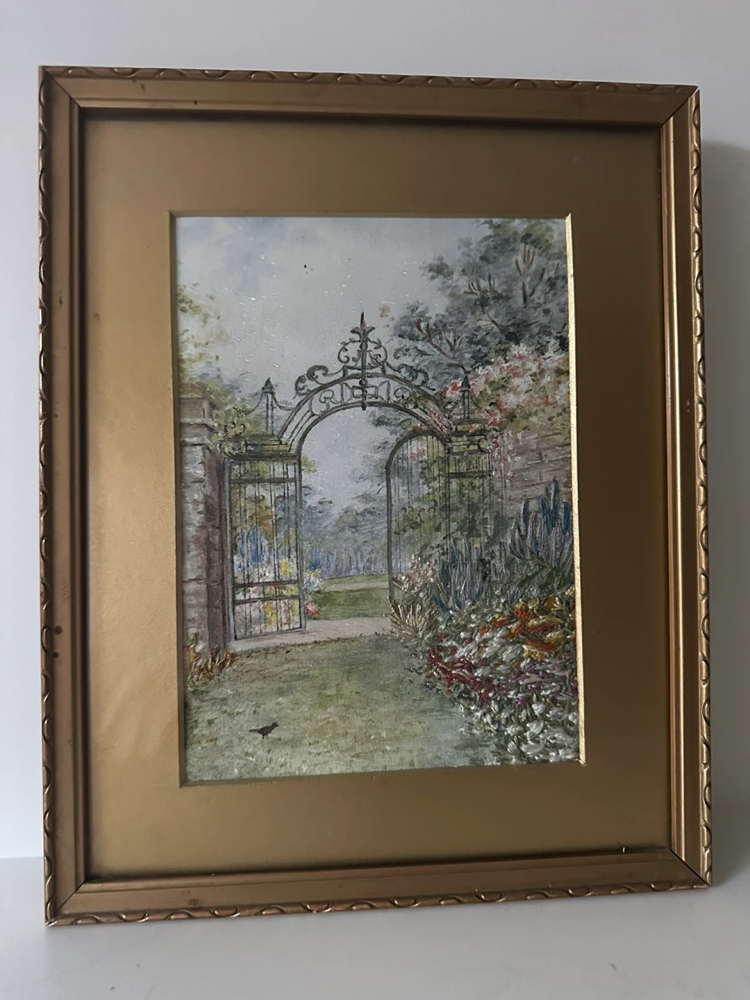 Framed Watercolour Painting of a Garden Gate