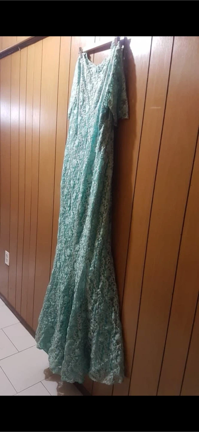 Aqua-Gold Lace Mermaid Formal Dress - photo 3