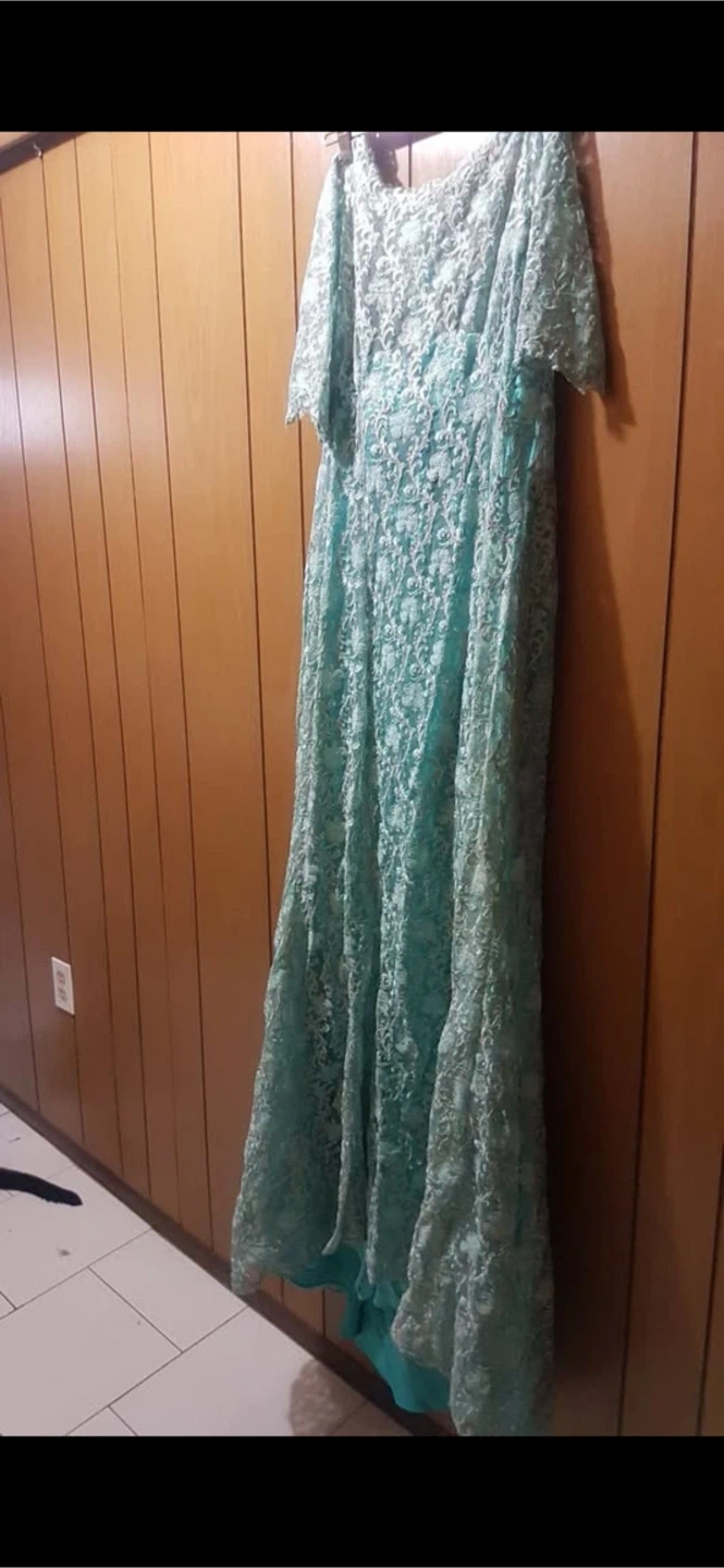 Aqua-Gold Lace Mermaid Formal Dress - photo 2