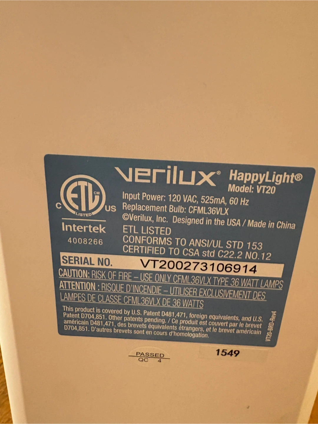 Verilux HappyLight VT20 Light Therapy Lamp - photo 5