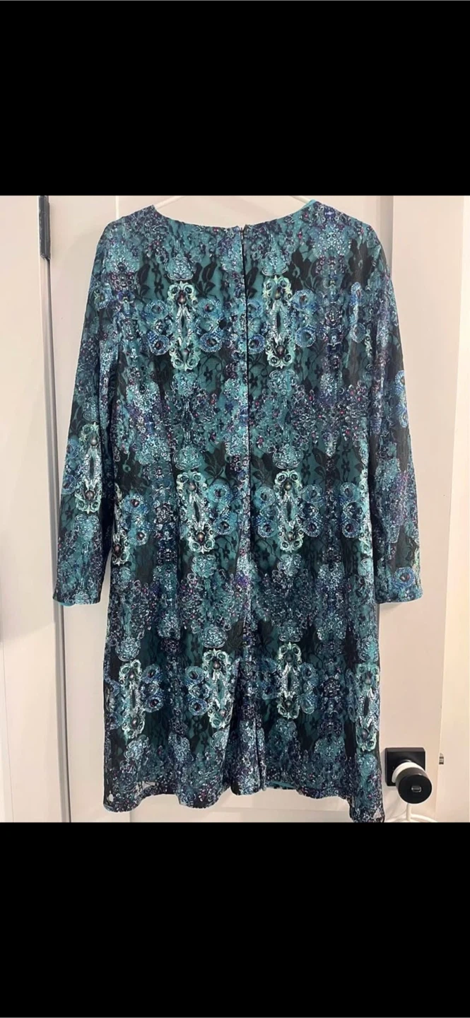 Women's Long Sleeve Dress - Teal Floral Pattern
