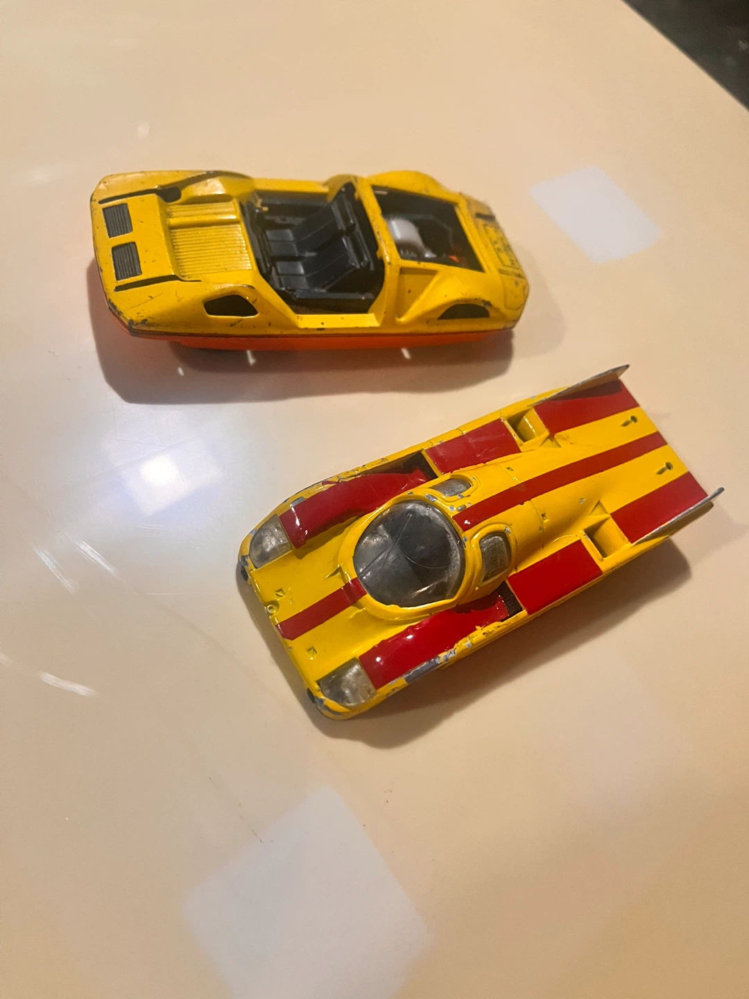 Vintage Yellow & Red Toy Race Cars (Set of 2)