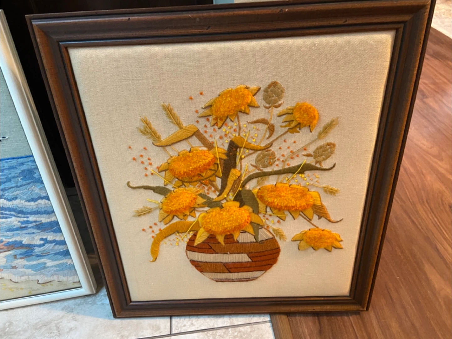 Vintage Embroidered Flower & Sailboat Pictures - photo 4
