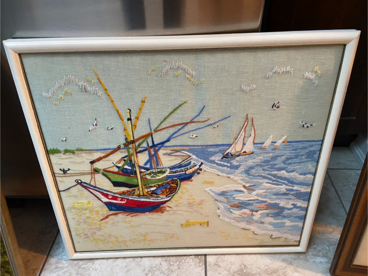 Vintage Embroidered Flower & Sailboat Pictures - photo 5