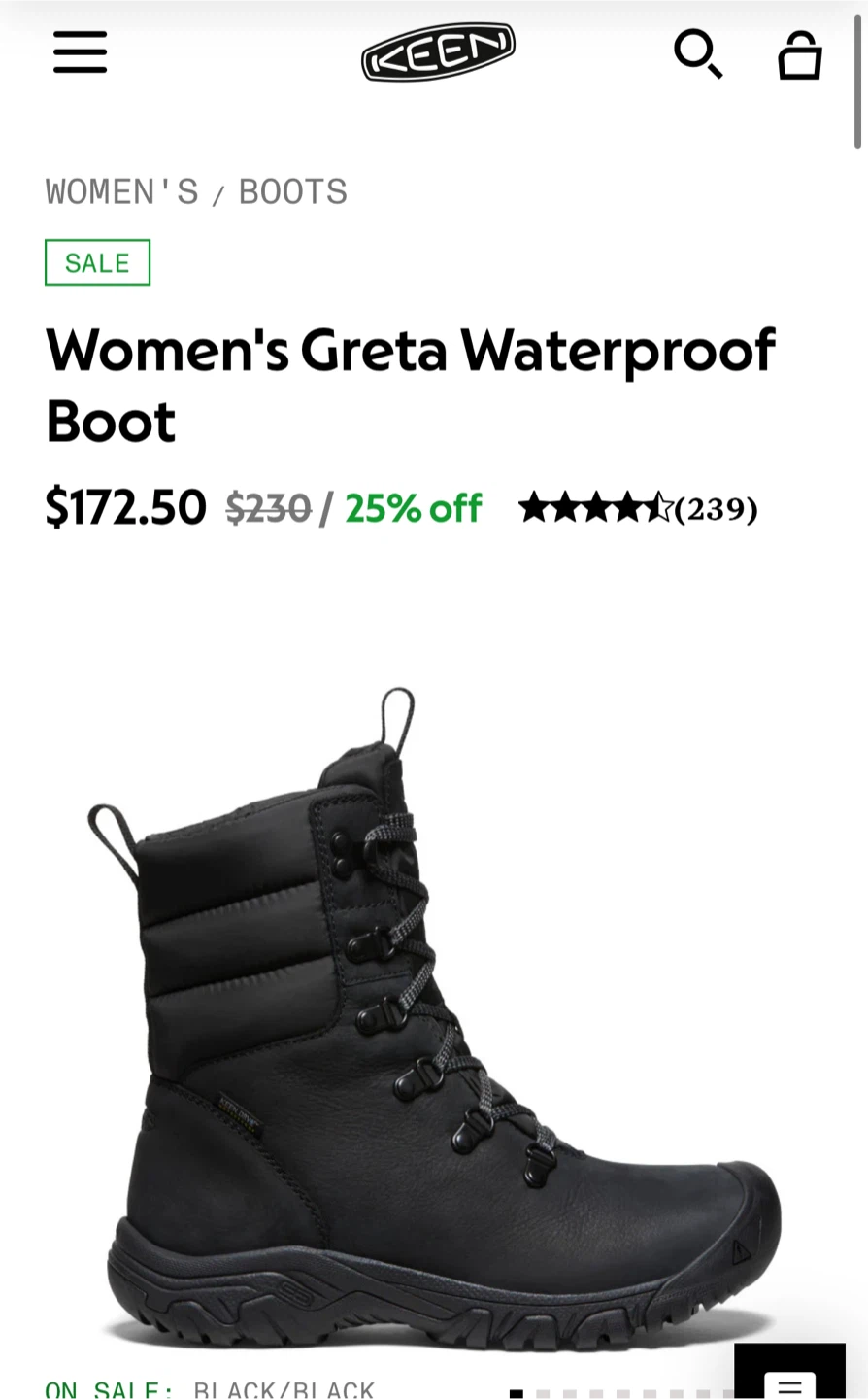KEEN Women's Greta Waterproof Boot - Black, Size 8 - photo 2