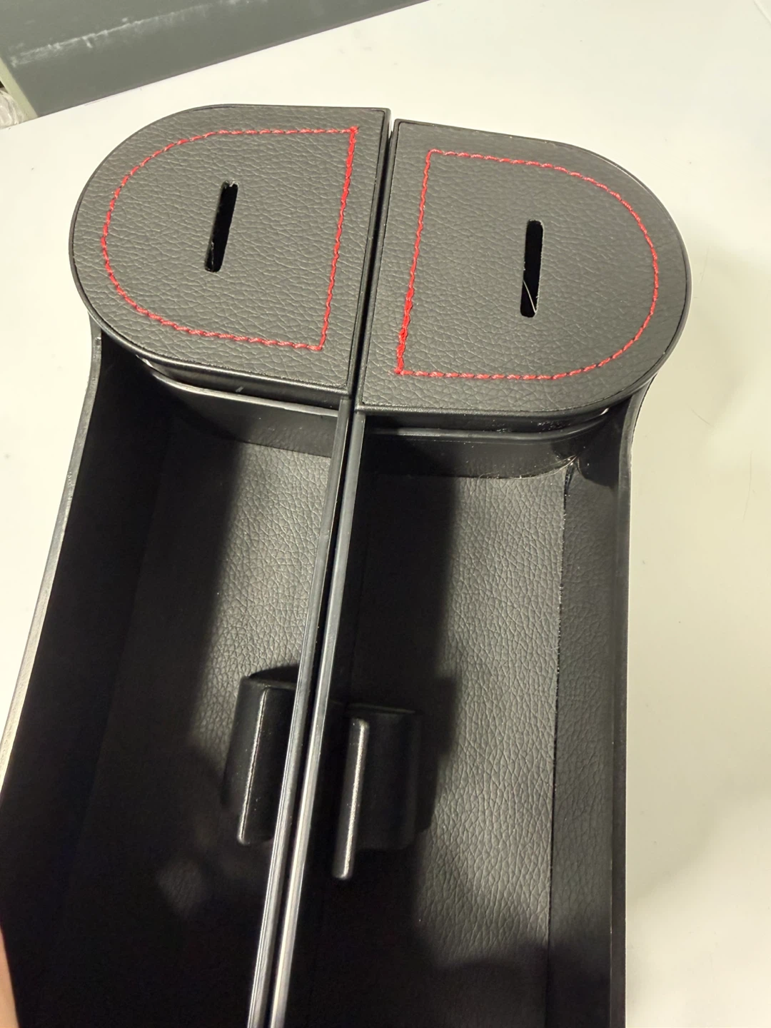 Car Seat Gap Organizer Black with Red Stitching