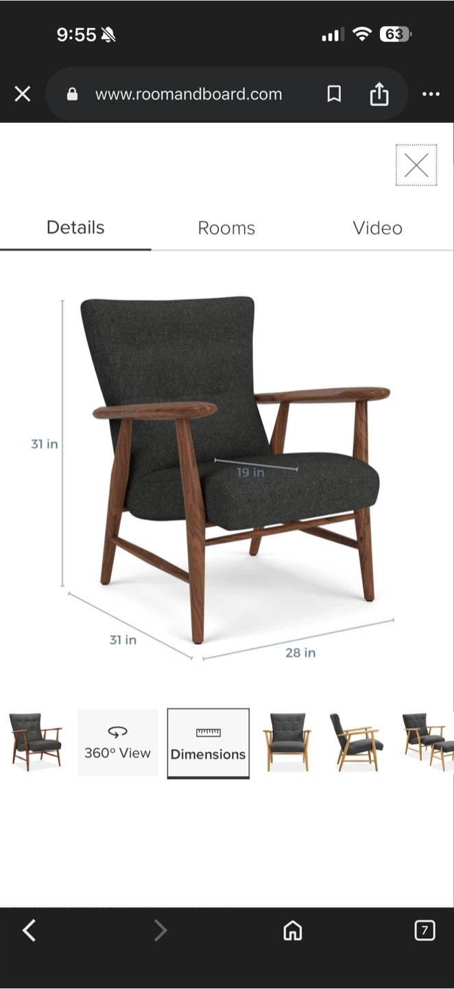 Room & Board Jonas Lounge Chair - Charcoal Fabric - photo 3