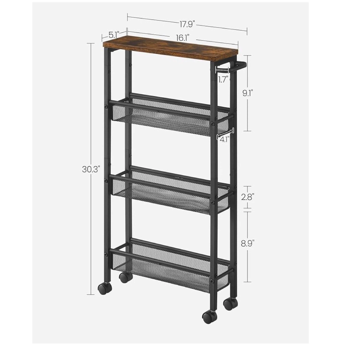 4-Tier Rolling Storage Cart with Handle and Wheels - photo 3