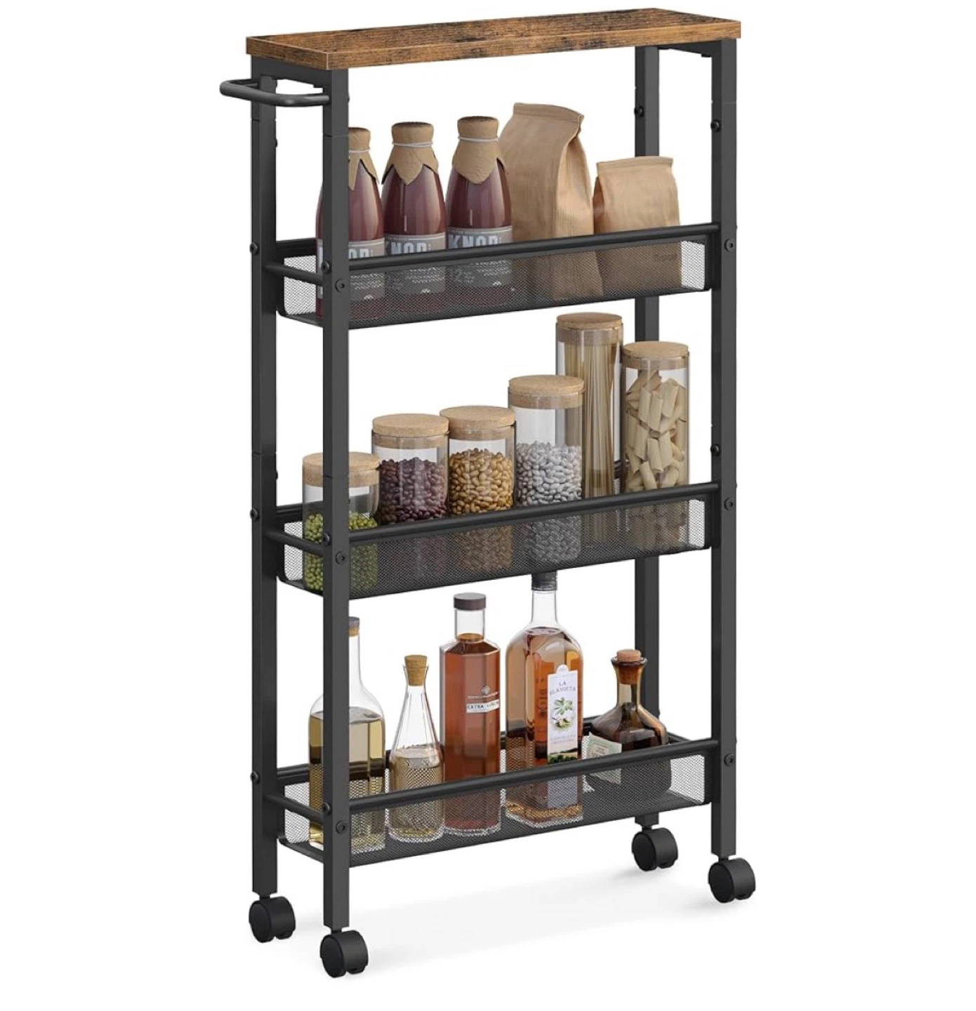 4-Tier Rolling Storage Cart with Handle and Wheels