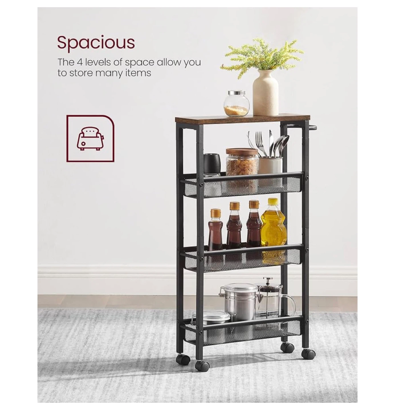 4-Tier Rolling Storage Cart with Handle and Wheels - photo 4