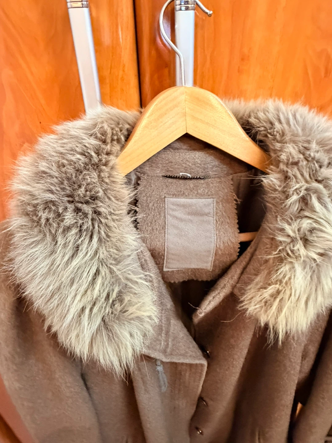 Terra Women's Brown Alpaca Wool Blend Coat with Fur Collar - photo 2