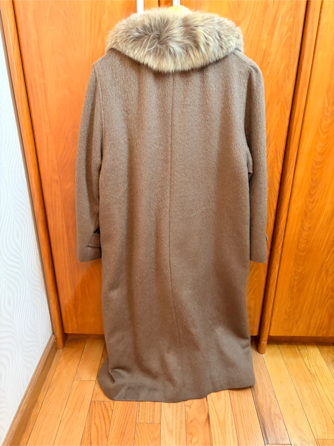 Terra Women's Brown Alpaca Wool Blend Coat with Fur Collar - photo 4