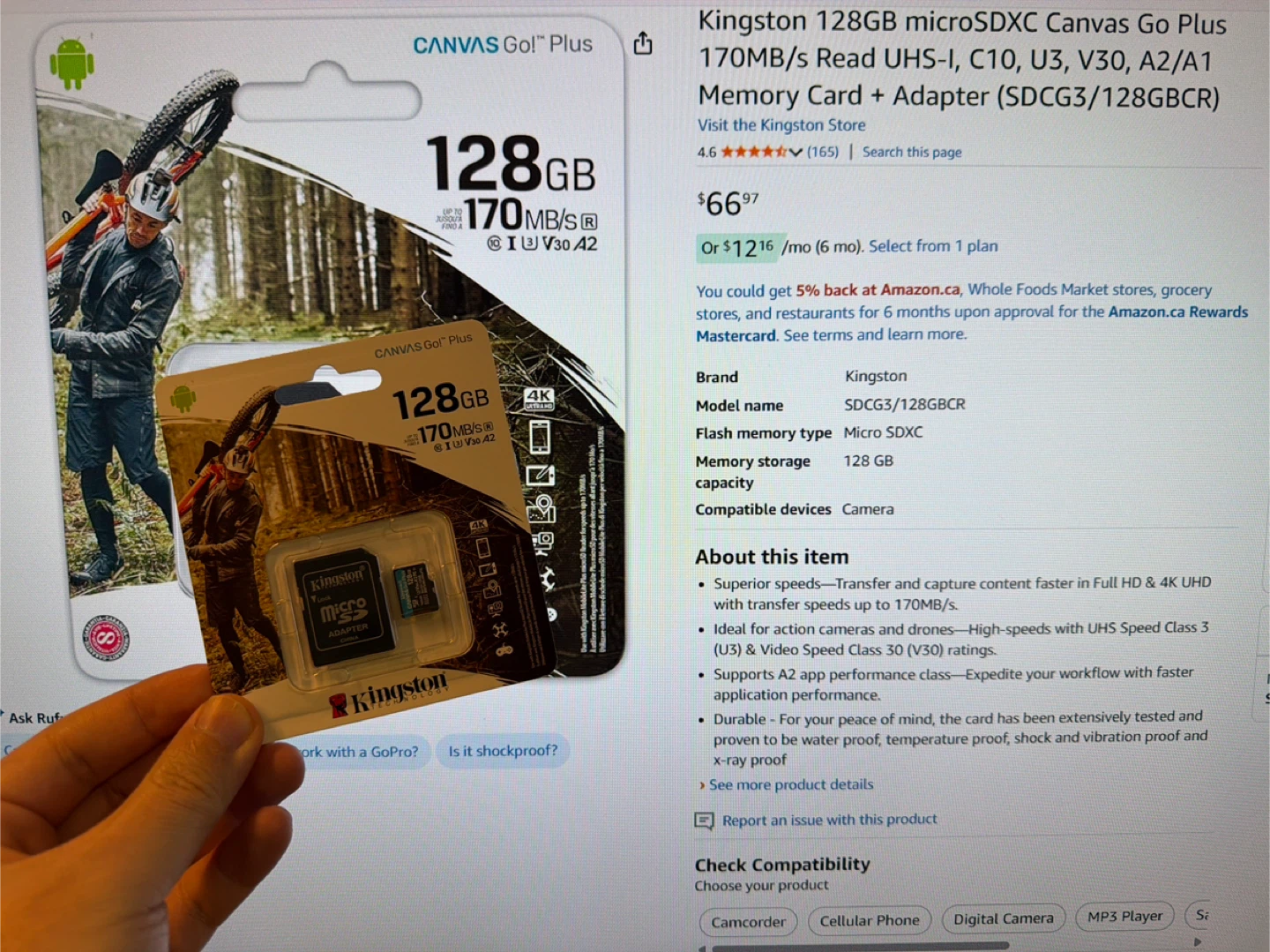 Kingston 128GB microSDXC Canvas Go Plus Memory Card with Adapter - photo 2