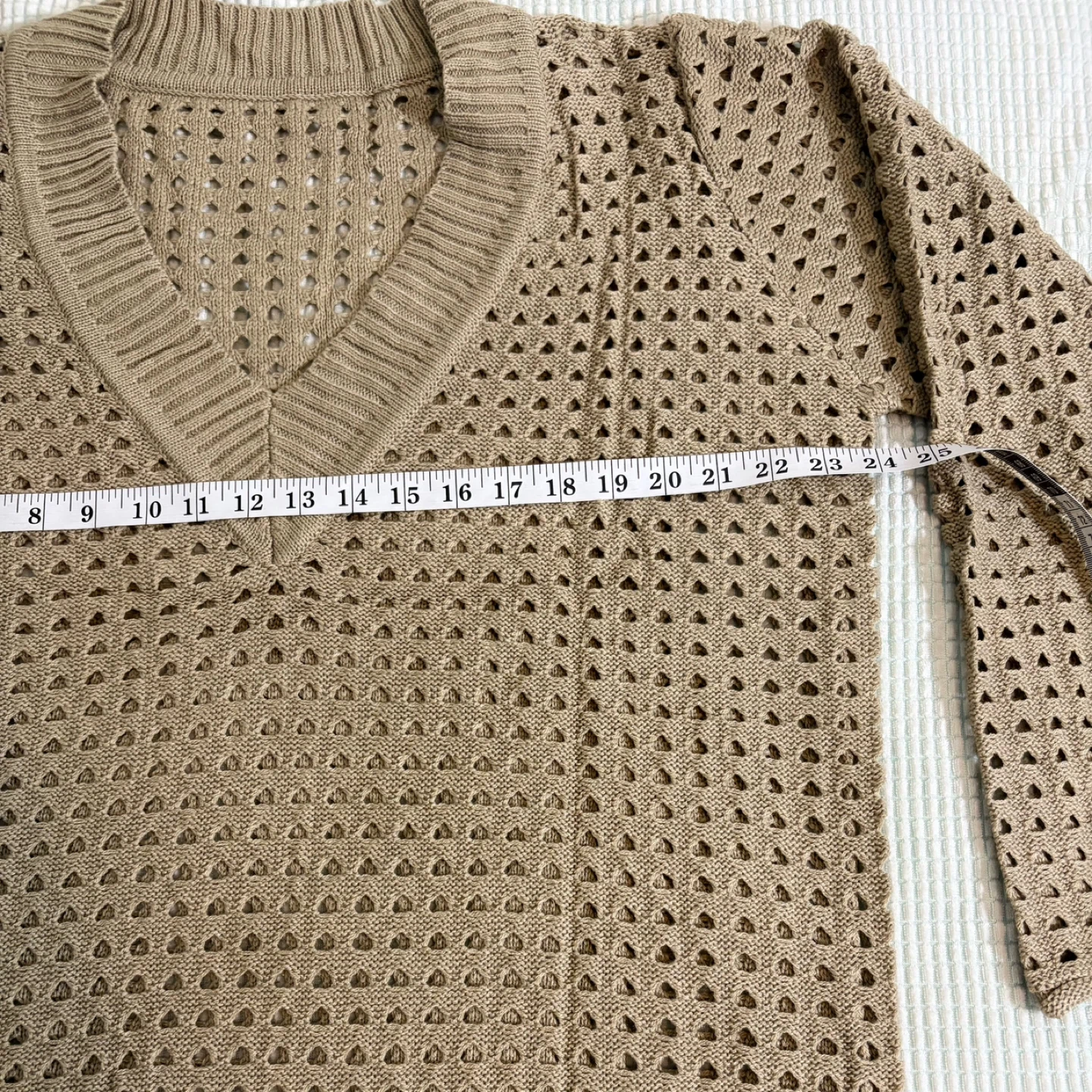 Tan Crochet V-Neck Long Sleeve Sweater Dress Cover-up - photo 5