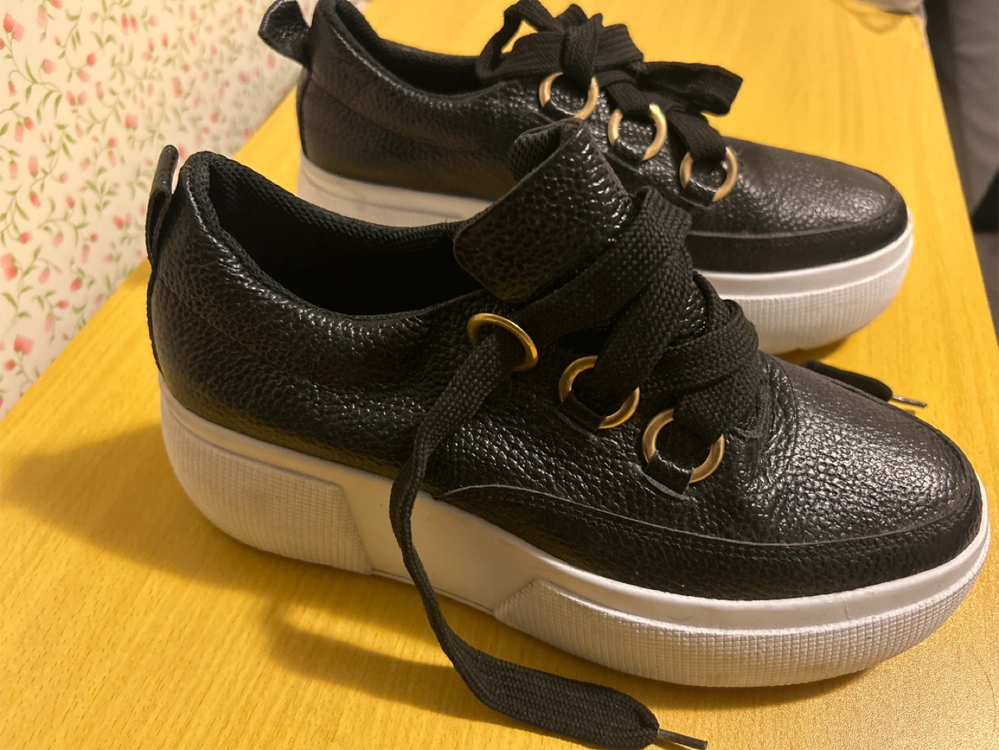 COSMOS Black Faux Leather Lace-Up Sneakers 37 - photo 2