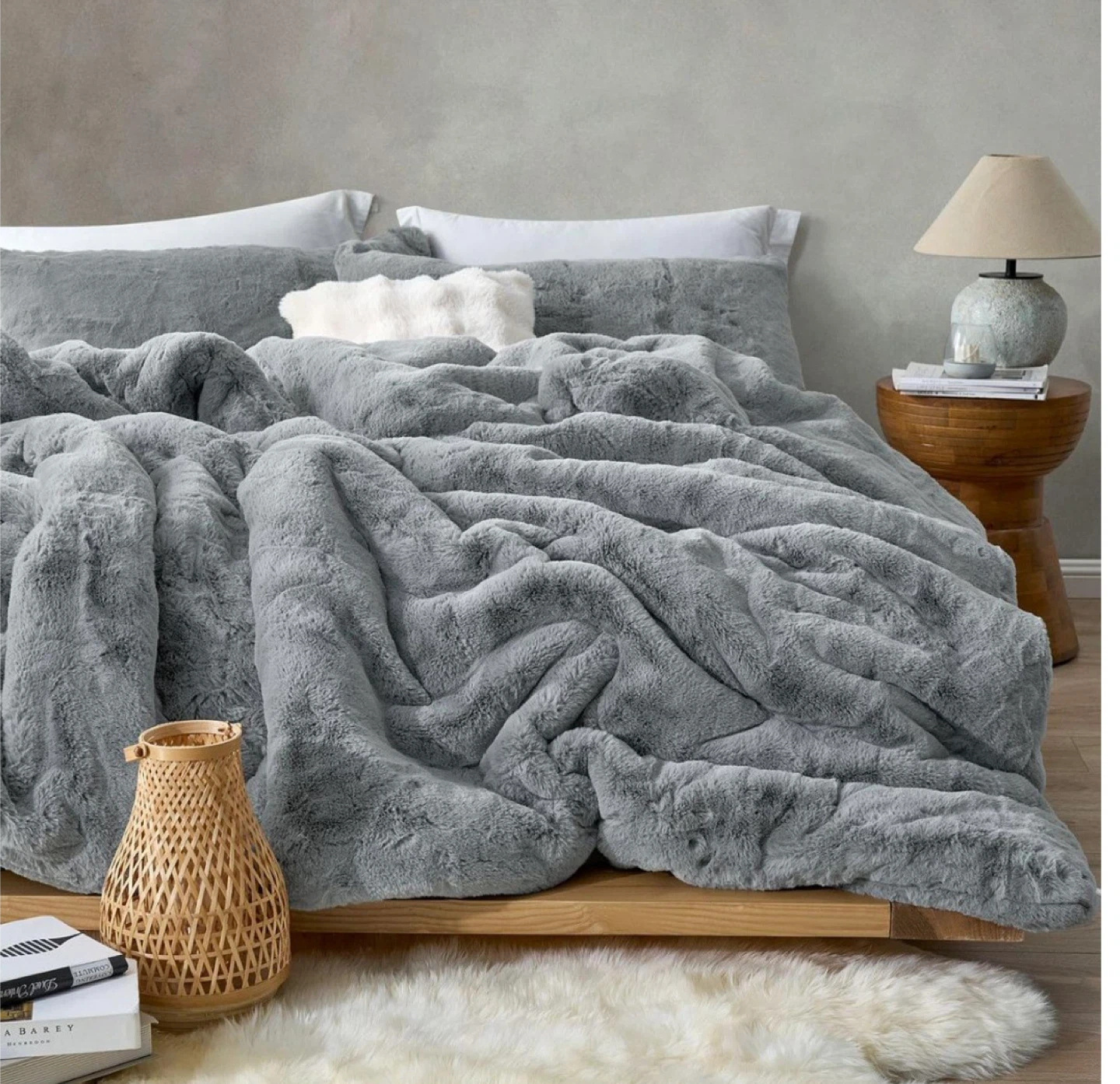 Grey Faux Fur Comforter Set - photo 5