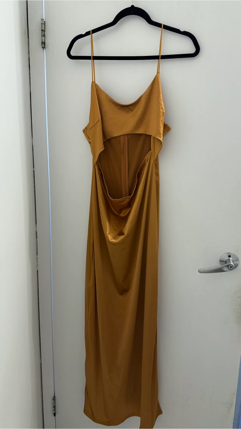 Orange Cut Out Satin Dress