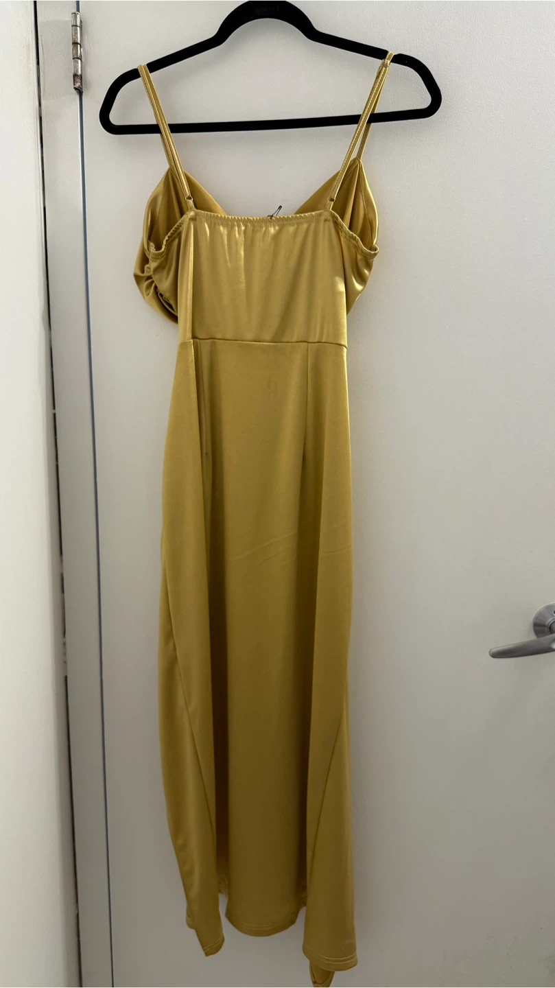 Gold Satin Ruched Midi Dress - photo 2