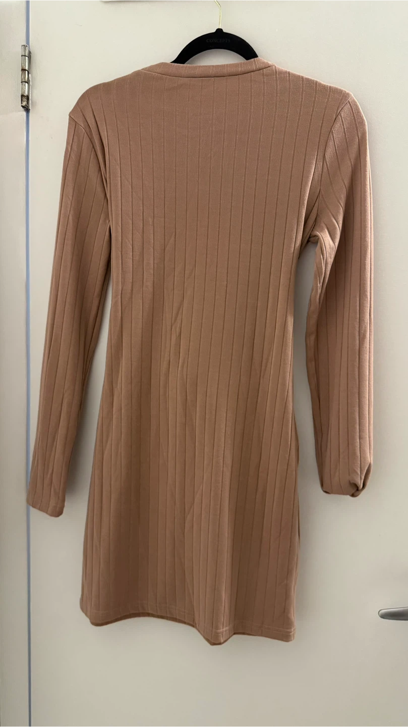 Ribbed Long Sleeve Dress with Tie Waist - photo 2