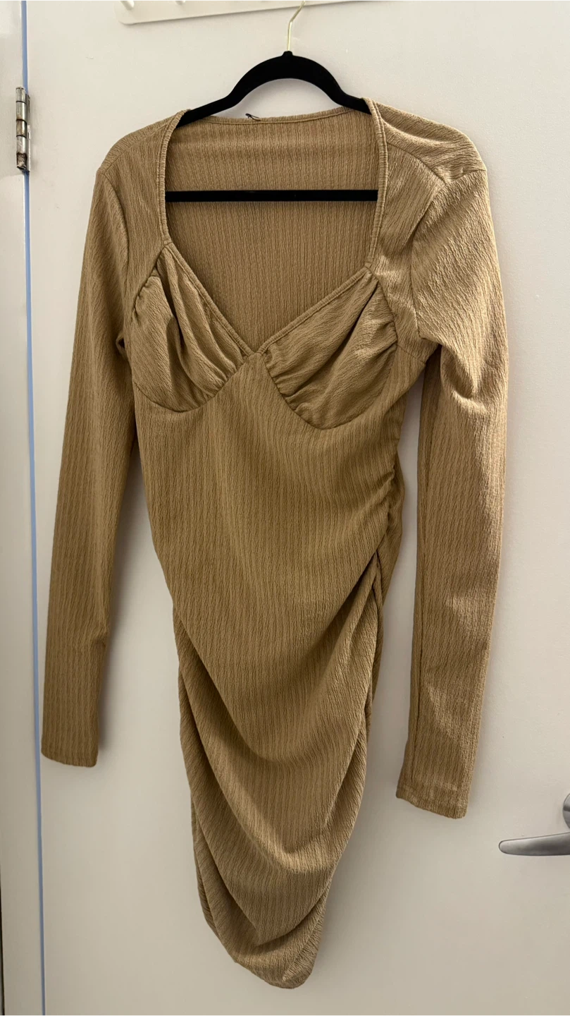 Ribbed Ruched Long Sleeve Dress
