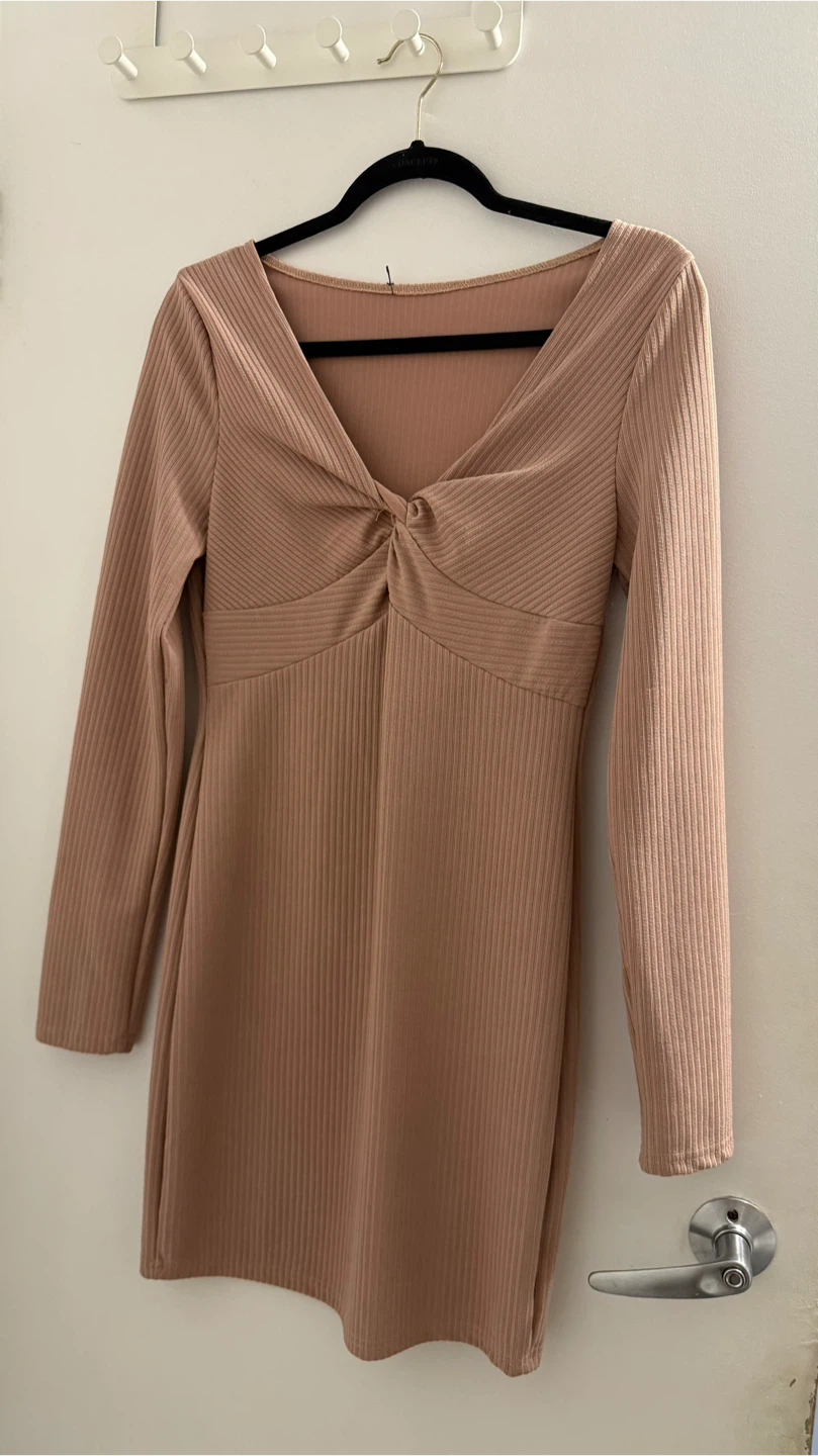 Long Sleeve Ribbed Twist Front Dress