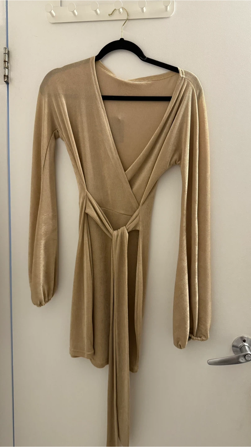 Gold Long Sleeve Wrap Dress