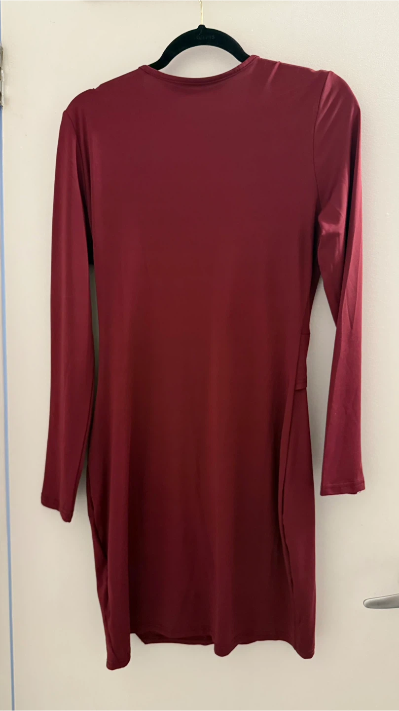Maroon Long Sleeve Twist Front Mini Dress - photo 2