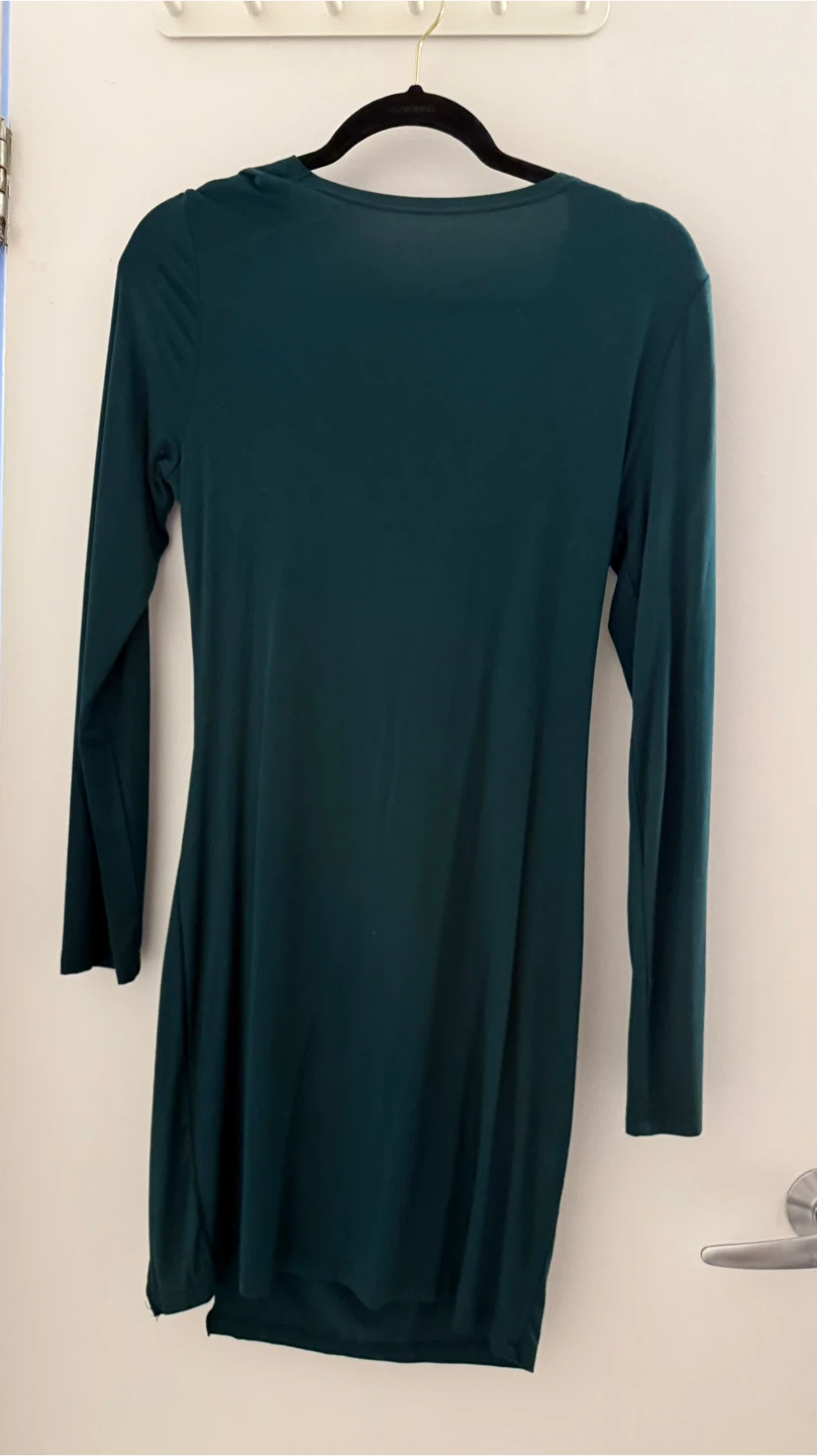 Green Long Sleeve Drape Neck Dress - photo 2