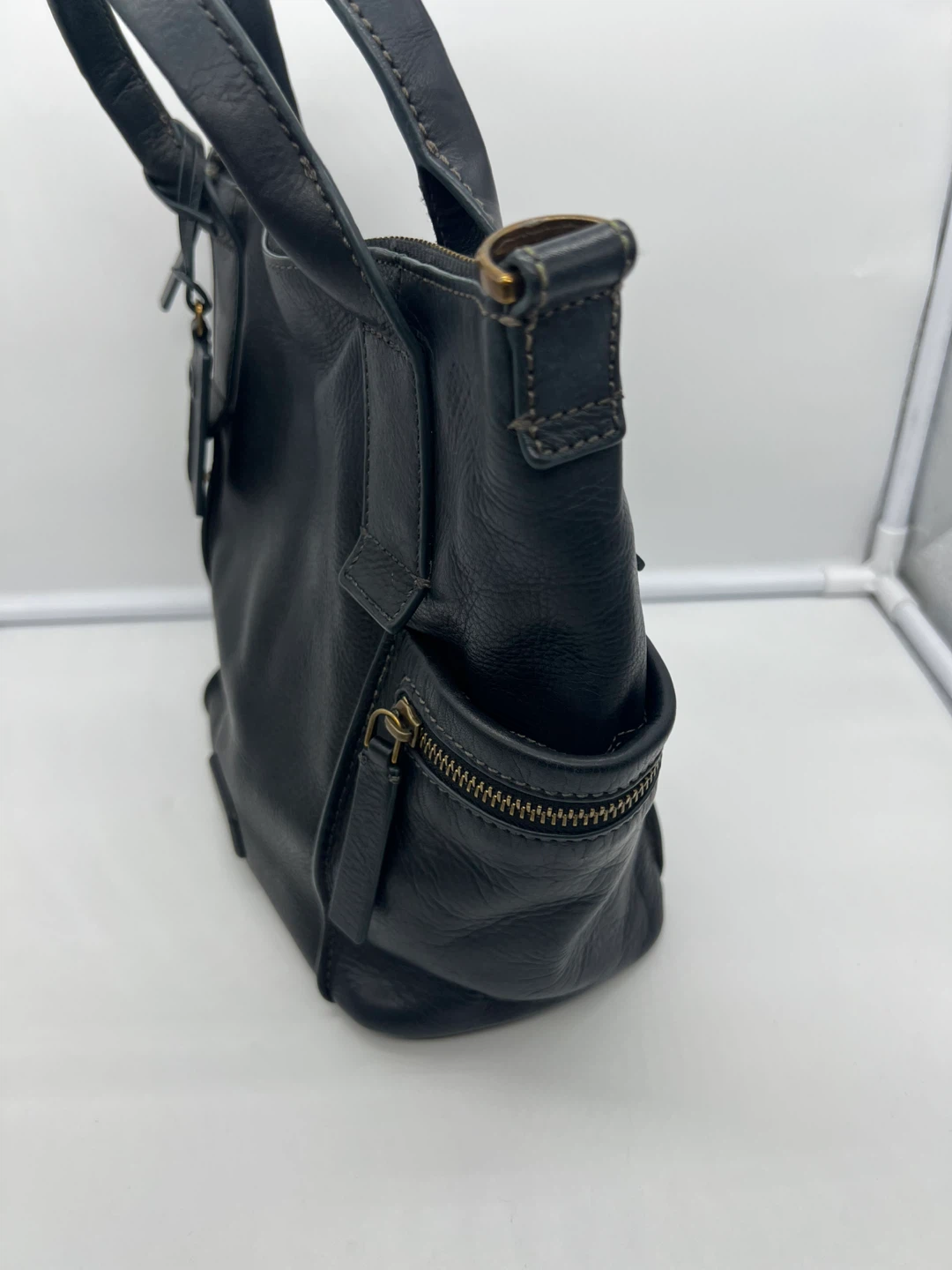 FOSSIL Emerson Medium Black Leather Satchel Top Handle Mini Tote - photo 3